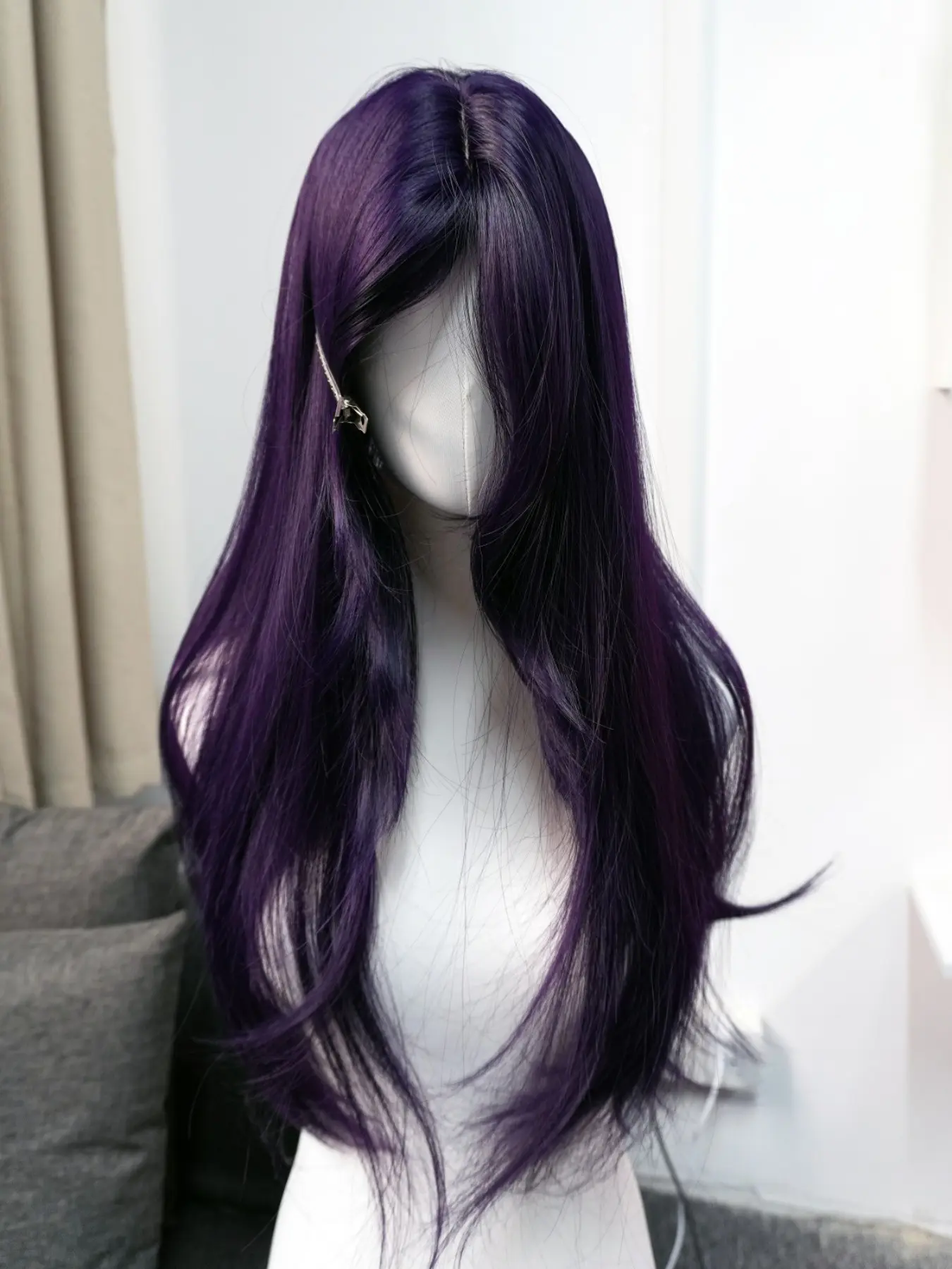 【Black Friday】Deep Purple Wig for Women, American Sweet Bean Long Straight Hair, Natural Daily Wear, Full Head Cap, Synthetic Fiber, All Seasons, Versatile Stylish Wig