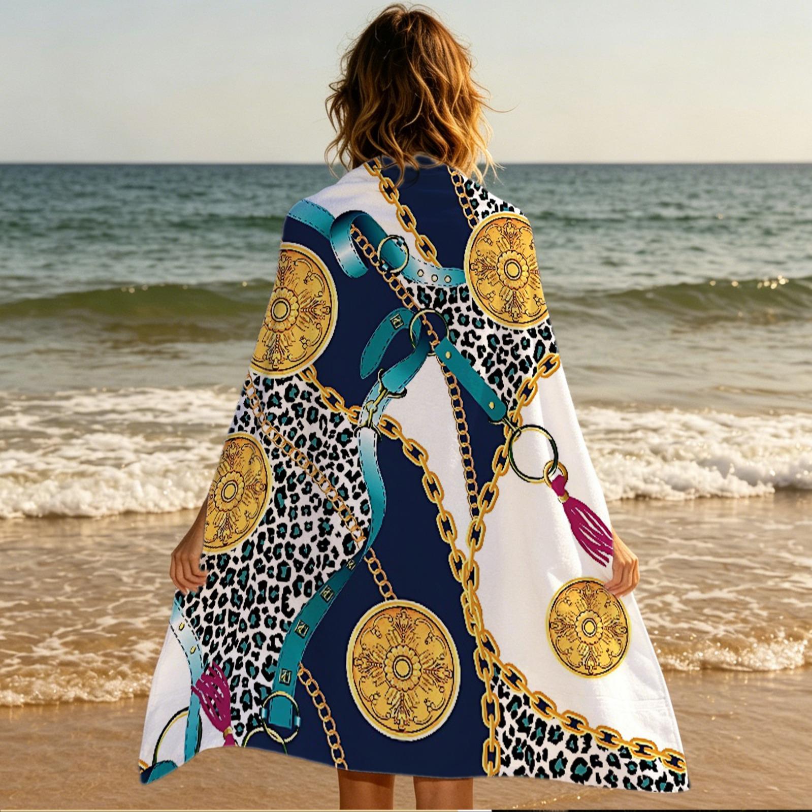 European‑Style Vintage Luxury Multifunctional Beach Towel; Trendy Leopard‑Print Chain‑Patterned Quick‑Dry Pool Towel; Made of Microfiber; Lightweight and Easy to Store; Perfect for a Variety of Summer Activities