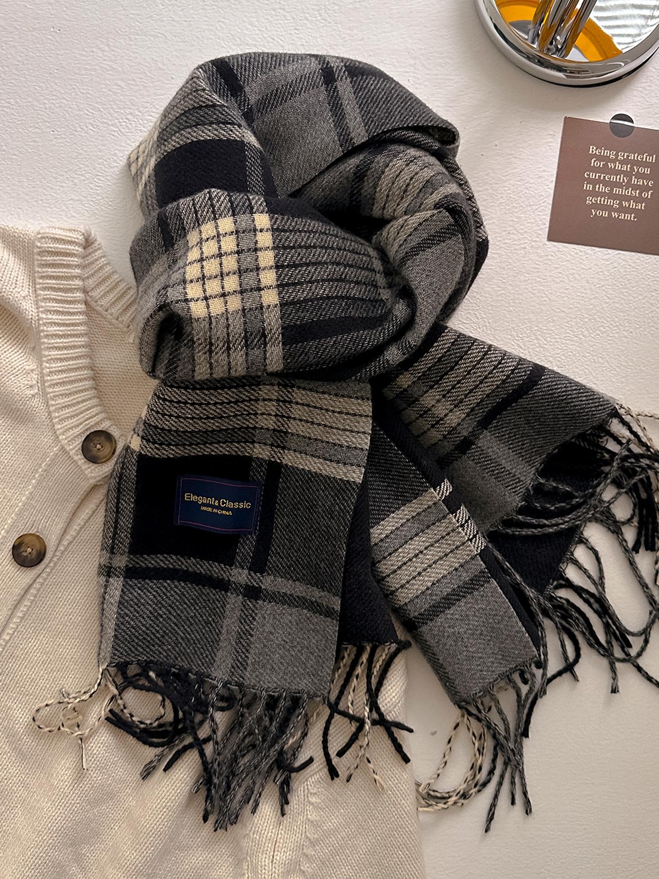 Women's Plaid Scarf Fitted Style, Fall & Winter Casual Fashion Accessory, Perfect for Christmas, Warm Knit Wrap, Checkered Scarf