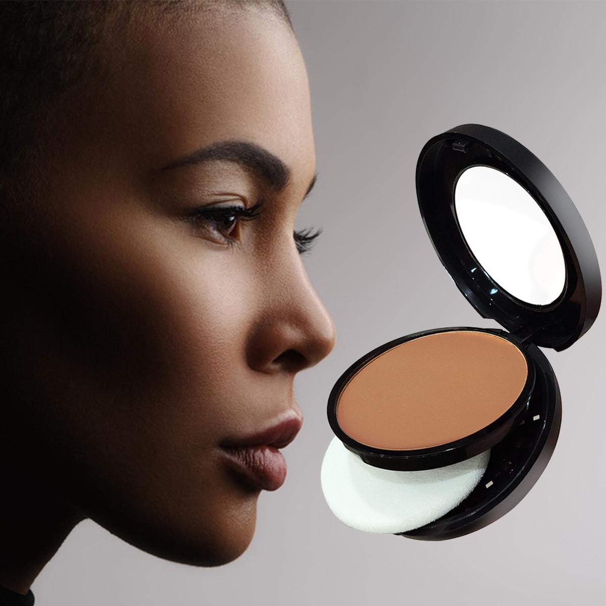 Dark Setting Powder Cake Waterproof Full Coverage Makeup, Natural Finish with Brush, Perfect for Parties and Events, Easy to Carry