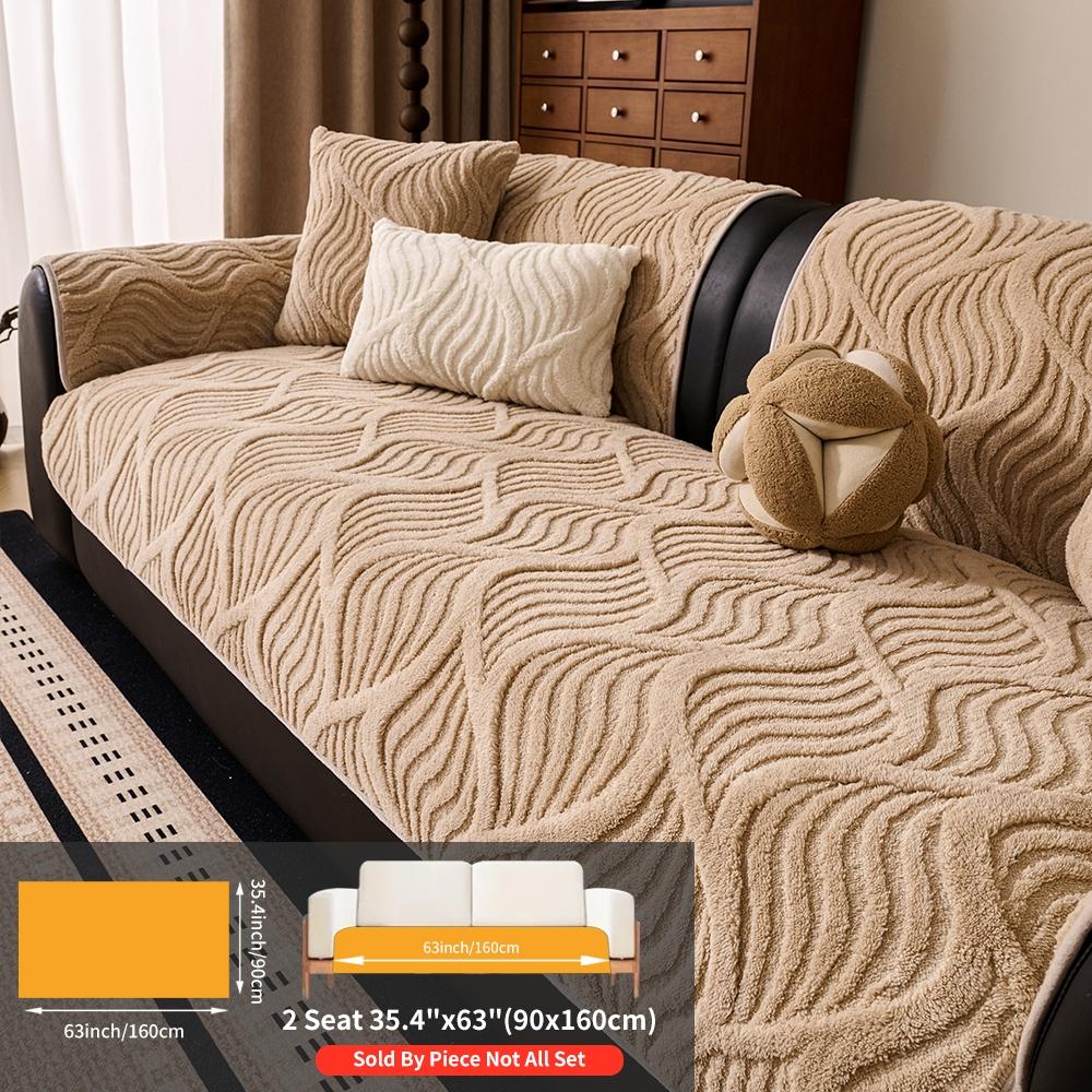 Solid Color Plush Sofa Cushion Cover, Sofa Couch Covers, 1 Count Modern Simple Sofa Slipcover, Non-slip Sofa Protector for Home Living Room Decor