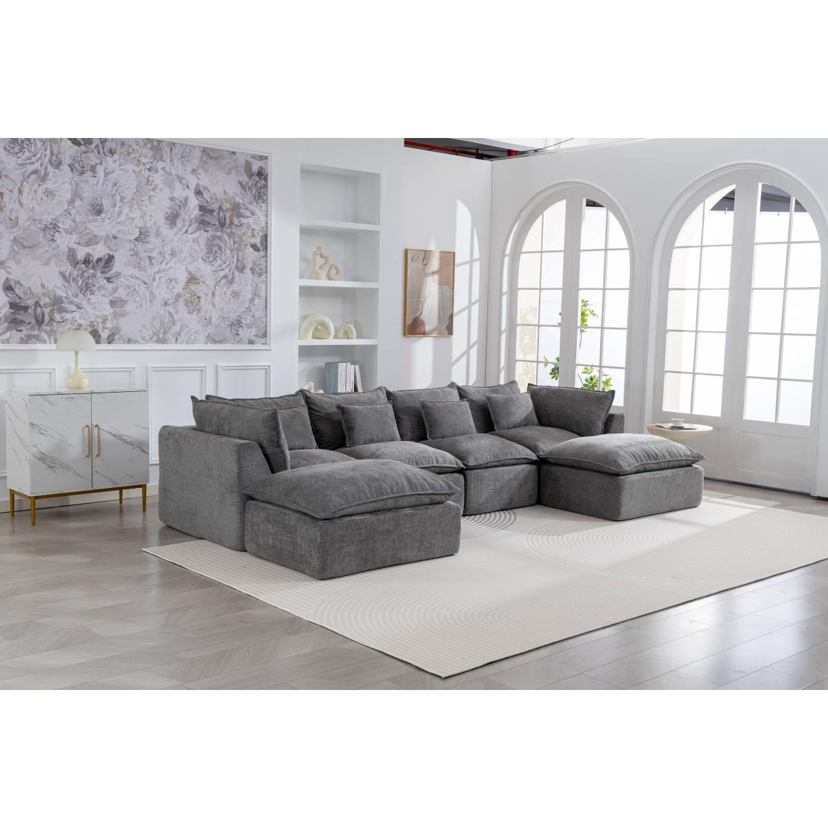 Aobtkel 129.8" Wide Cloud Oversized Modular Sectional Couch - 4-Seat with 2 Ottomans, Deep Wide Seat, True Relax Comfy Living Room Indoor Furniture Set,dorm essentials,home decor