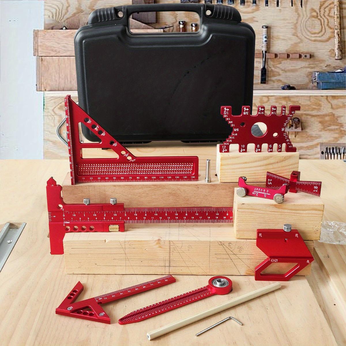 6/7/8Pcs Woodworking Square Kit with Box, Precision Carpenter Splicing Planning Tools, Measuring Instrument, Aluminum Scribeing Ruler, Center Finder, Circular Drawing Compass, Height Gauge, Measuring Ruler