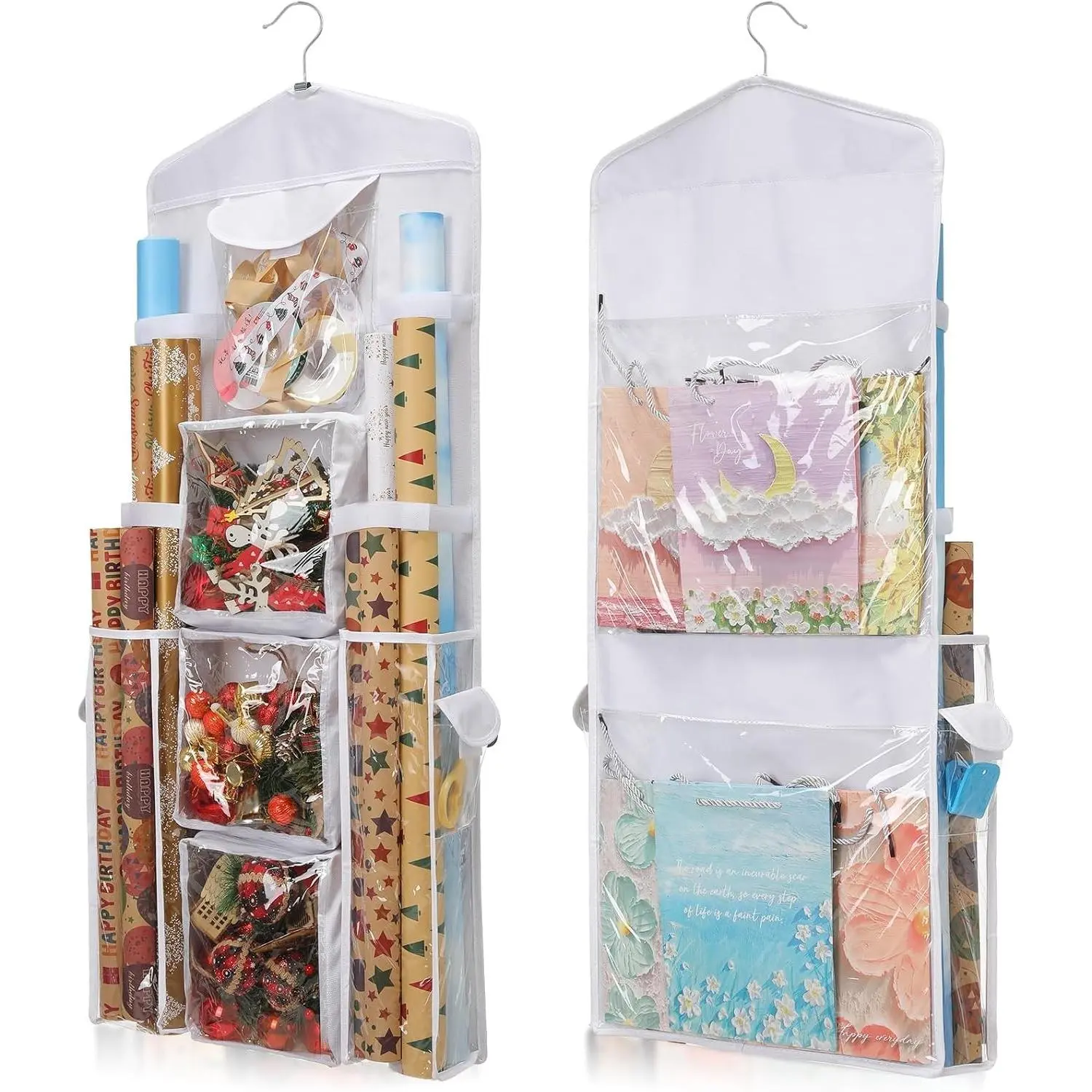 Wrapping Paper Storage, Gift Wrap Organizer Holder Double-Sided Hanging Gift Bag Storage Organizer