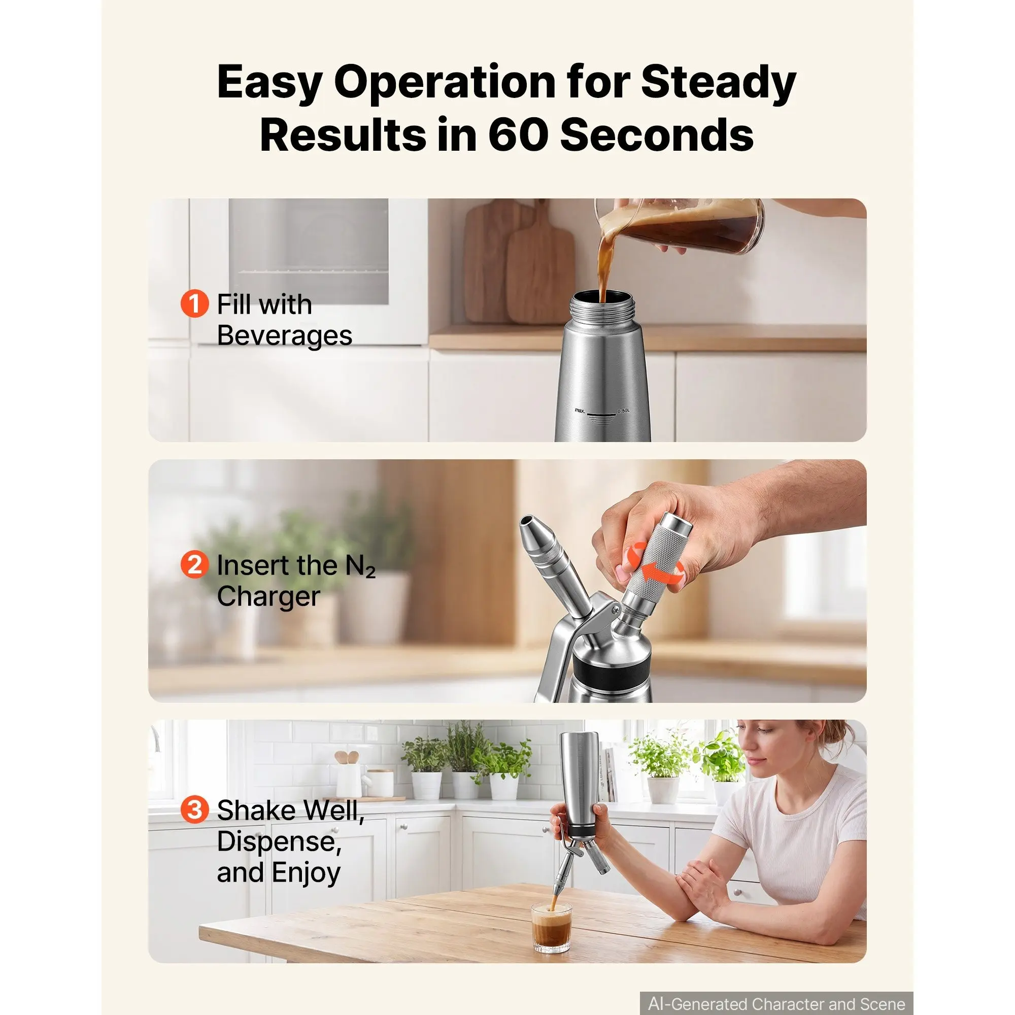 17oz Nitro Cold Brew Coffee Maker, Portable Nitrogen Infusion System, Home Coffee Keg Dispenser with Pressure Relief Valve, Nitro Coffee Machine for Coffee Lovers