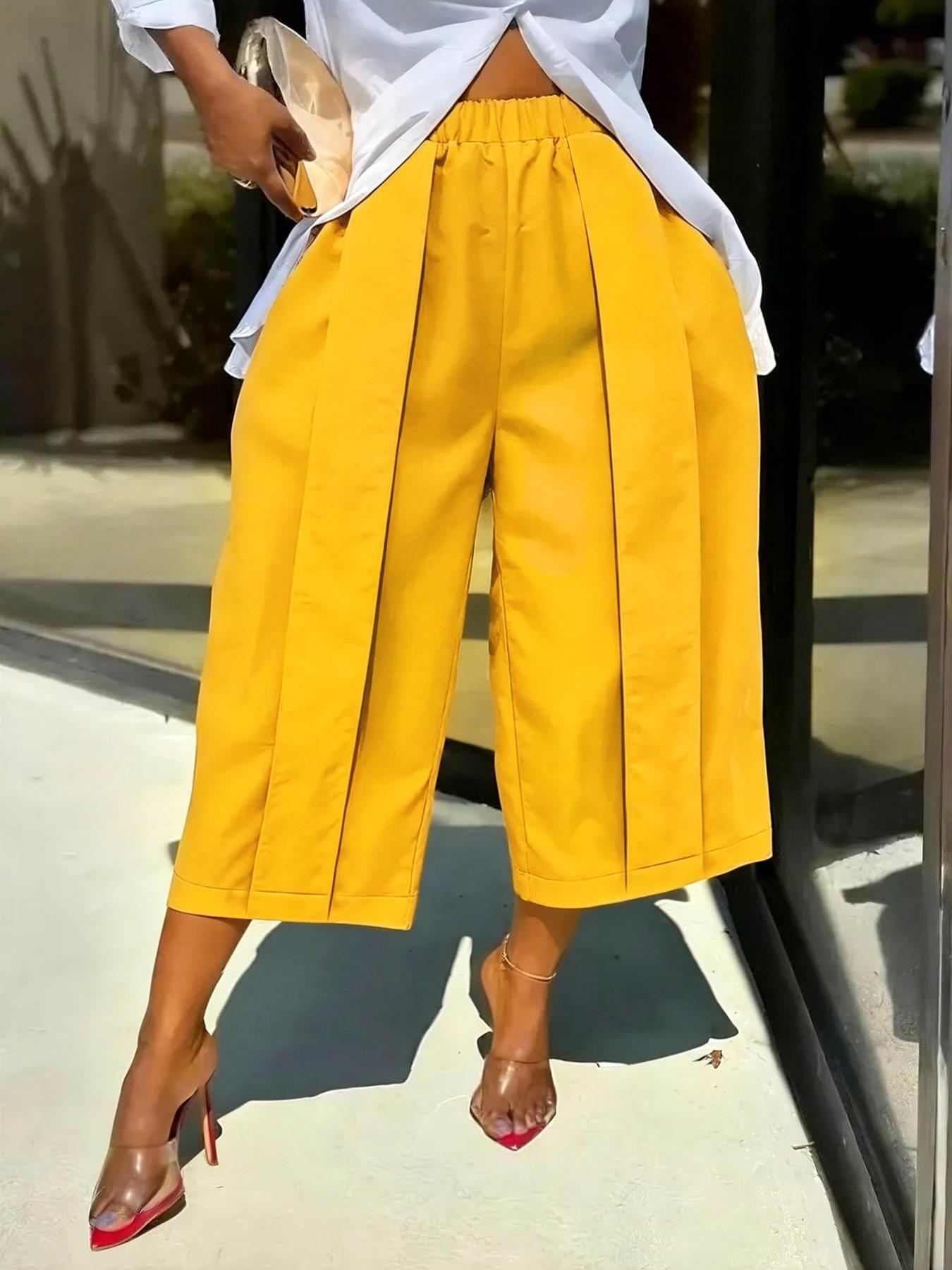 Women's Wide Leg Seven-Quarter Pants Bottom, Summer New Arrival, Elastic Waist, Pleated Slim Fit, Casual Camouflage Workwear