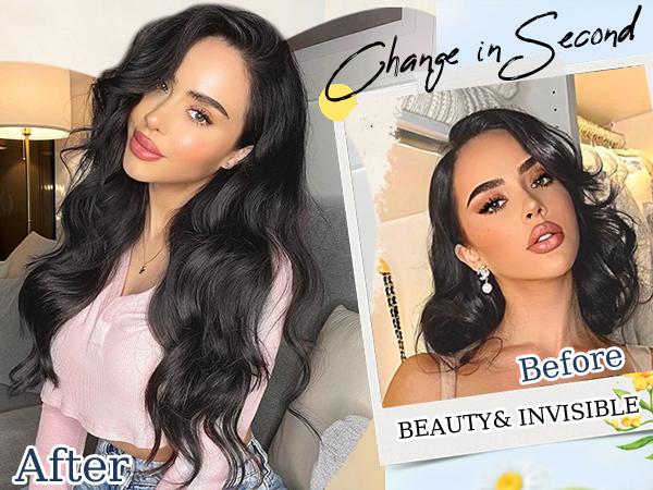 [Iridescent] Clip in Hair Extensions 24/20 Inch 4 PCS Synthetic Natural & Soft Hair & Blends Well Hair Extensions Long Wavy Hairpieces