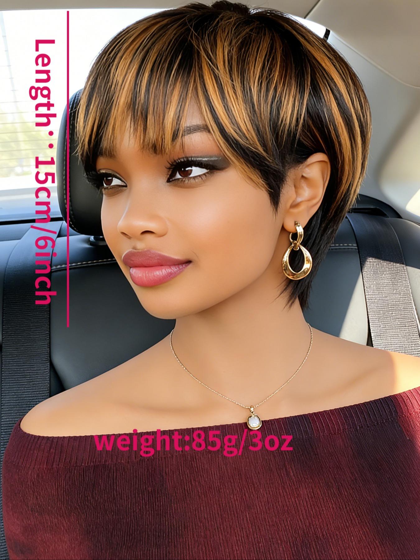 Short 1b/30 Highlight Human Hair True Scalp Wig, Straight Pixie Cut, Full Machine Made, Natural Looking, for Women, Daily Wear