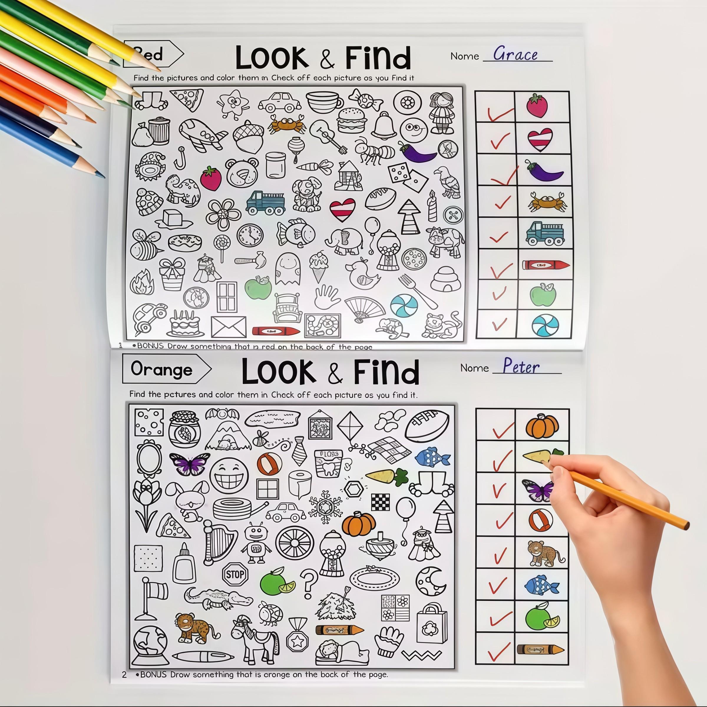 Kids' Seek-and-Find Coloring Book, Shape & Color Activity Workbook, Develop Visual Perception, Sharpen Focus and Attention