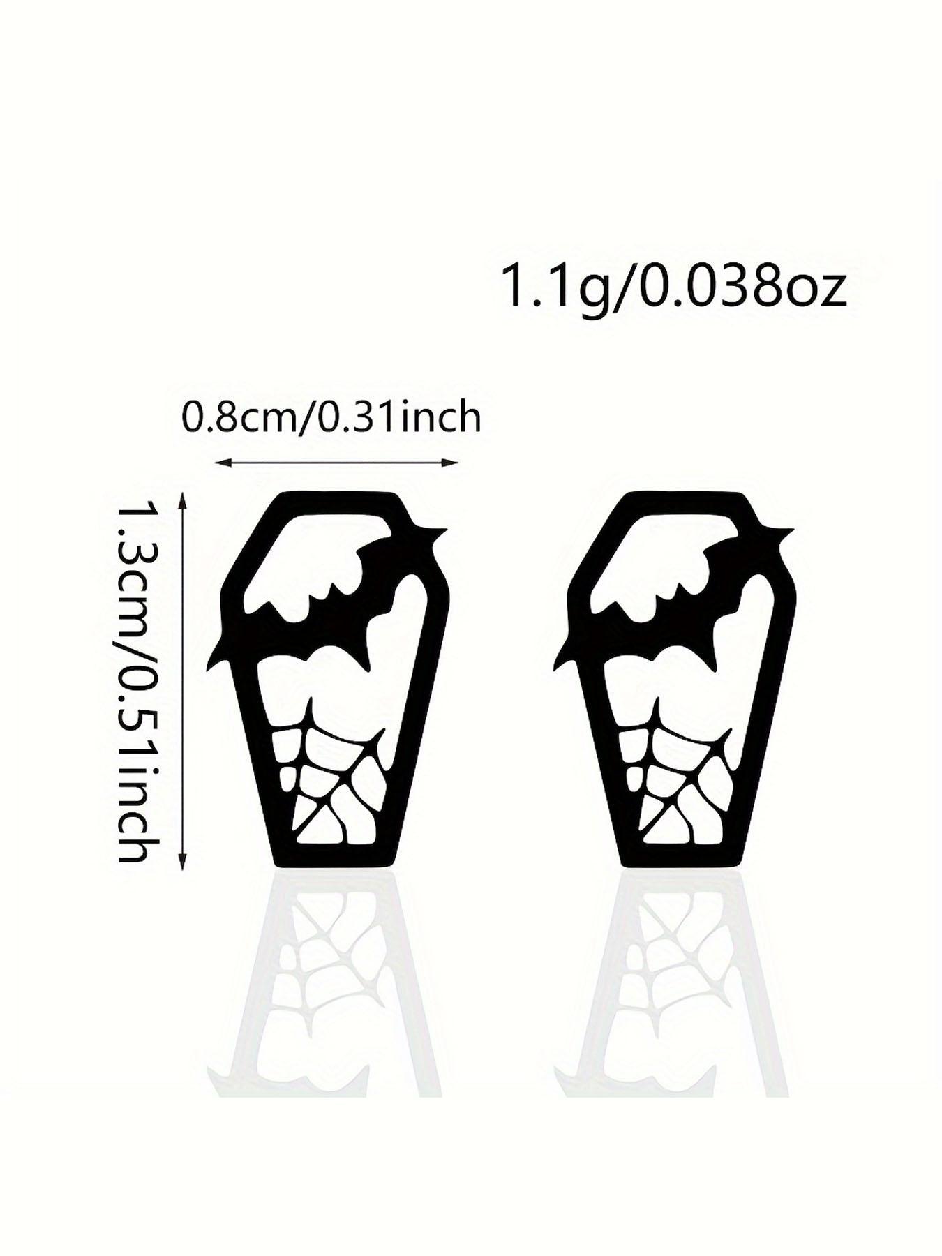 Unisex Silver Stainless Steel Gothic Bat-Coffin Stud Earrings - Witchy Spooky Jewelry, 1 Size, Lightweight Hypoallergenic, Fashionable Jewelry Accessories, Coffin Shape Halloween Fashion Accessory