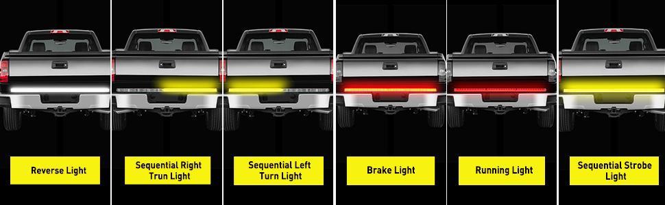 Nilight Truck Tailgate Light Strip 48" Triple Row 360 LED Strip with Red Running Brake Lights White Reverse Light Amber Turning Signals Strobe Tail Light Strip  dealsforyoudays