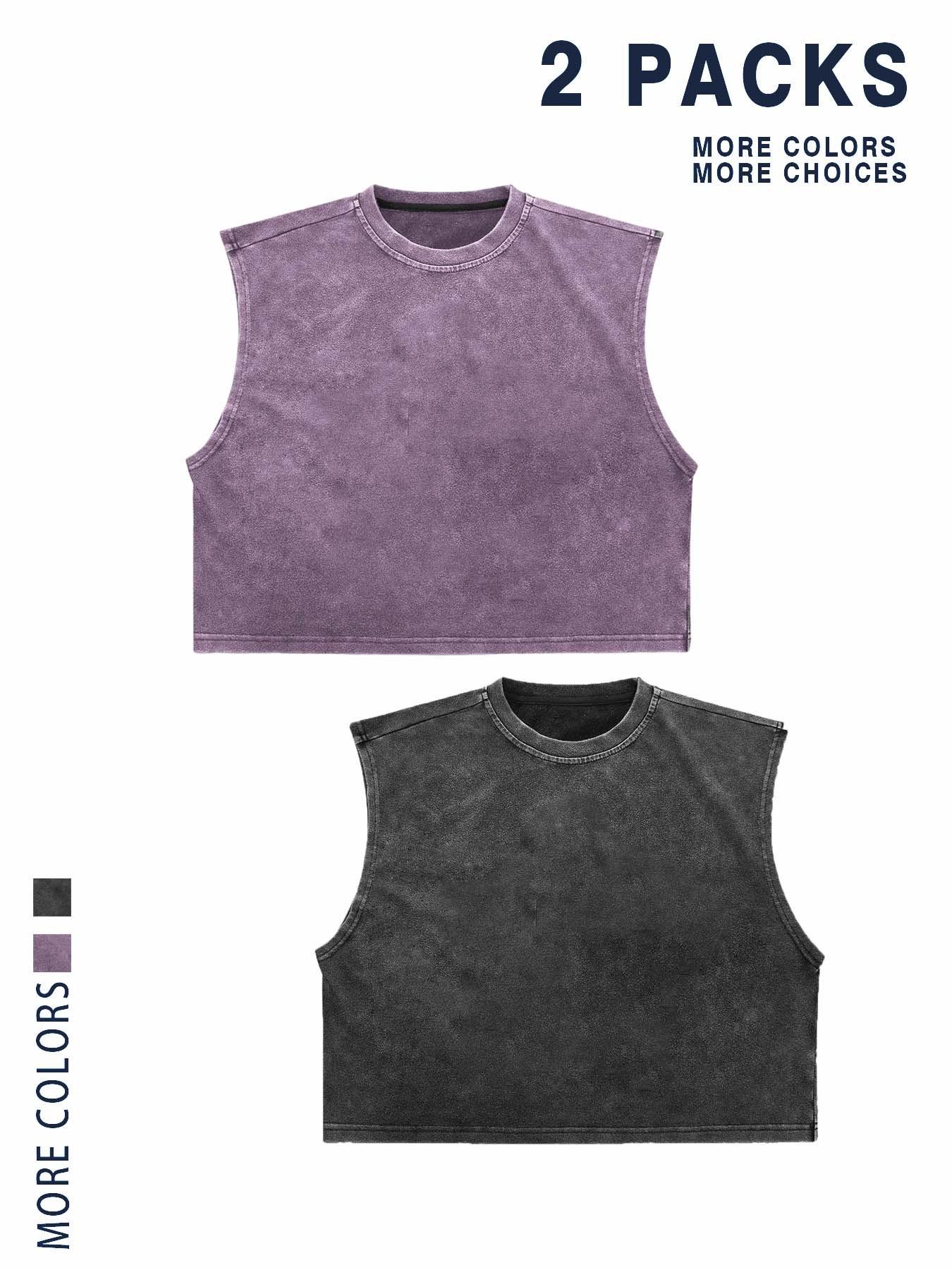 【TDOTW】4-Pack Acid-Wash Sleeveless Tank Tops – Men's Casual Daily & Workout Outfits, Soft Cotton Blend Fabric, Relaxed Fit, 4-Pack Set, Multi-Color Washed Style