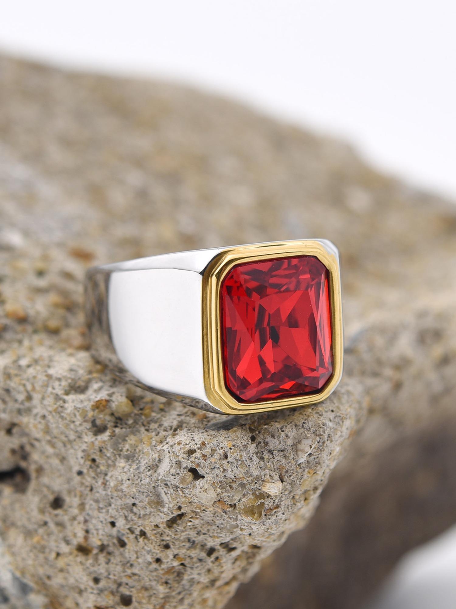 Luxury Male Ring Multi-Color Gemstone 316L Steel High Quality 18k Gold Plated Business Wedding Statement Ring Two-Tone Design