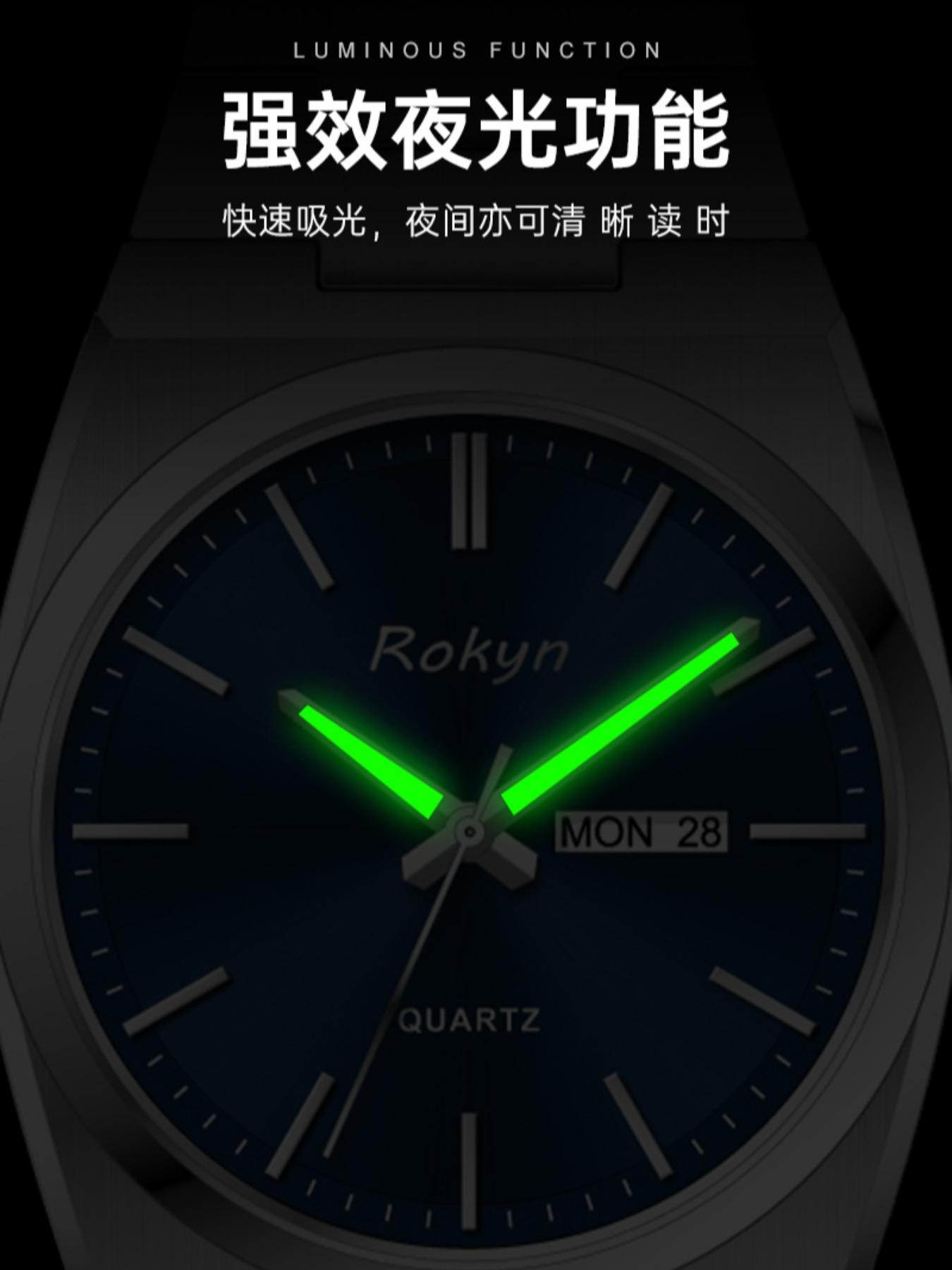 ROKYN Ultra-Thin Luxury Men's Watch, Elegant Fashion Waterproof Dual Calendar Night Glow Quartz Watch, Business Casual Analog Round Face