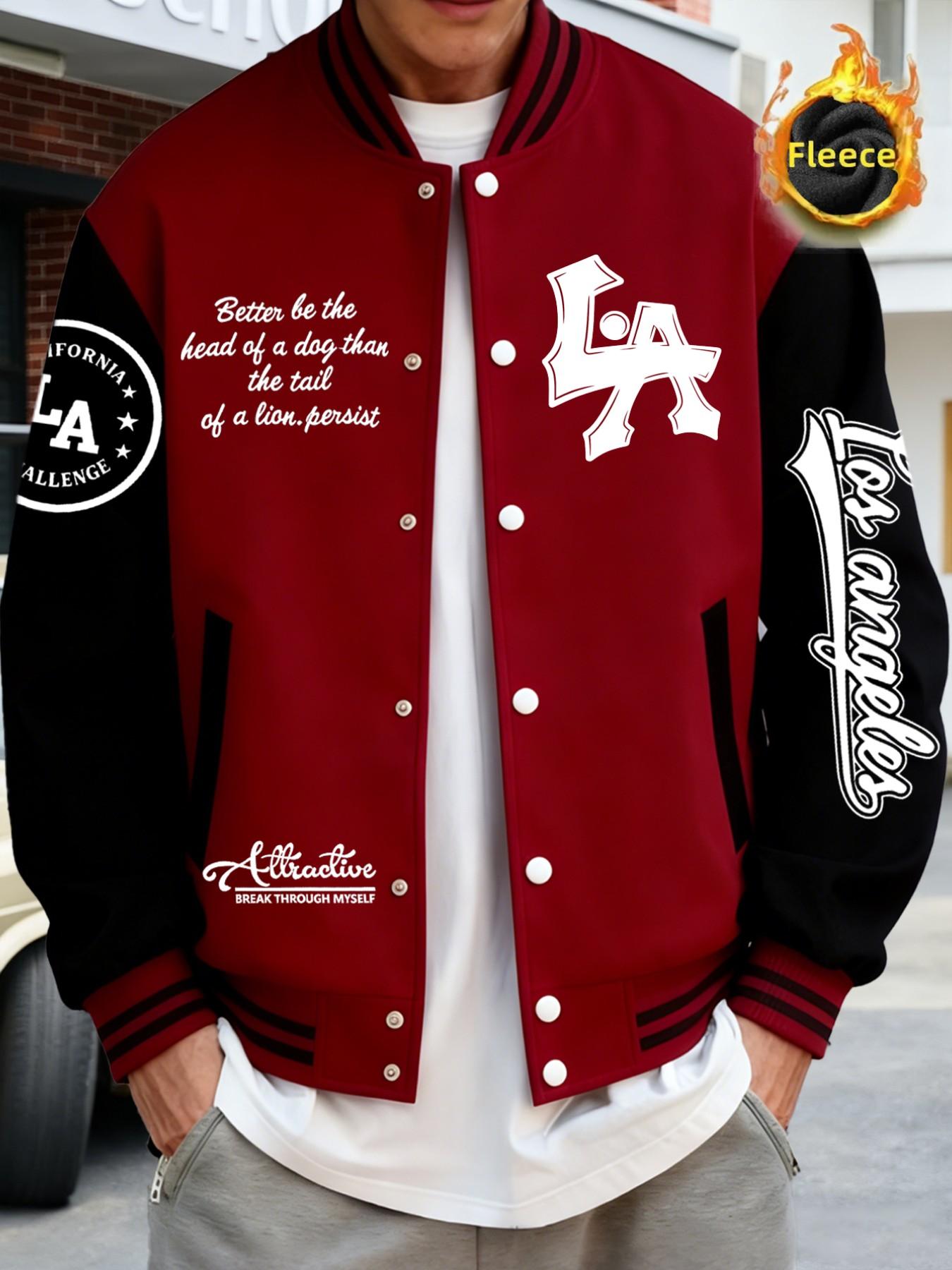 Trendy Baseball Jacket La Style, Colorblock Sleeves, Button Closure, Stretch Fabric, All Season Comfortable Outerwear, High-Quality Stitching
