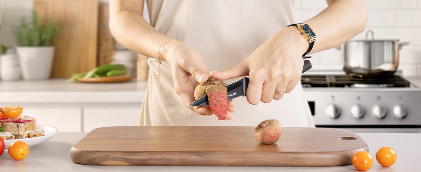 Astercook 22-Piece Knife Set with Block, German Steel, Chef & Steak Knives, Scissors, Sharpener & Peeler – Dishwasher Safe. Kitchen Kitchenware Kitchen Blade Stainless Traditional Wooden