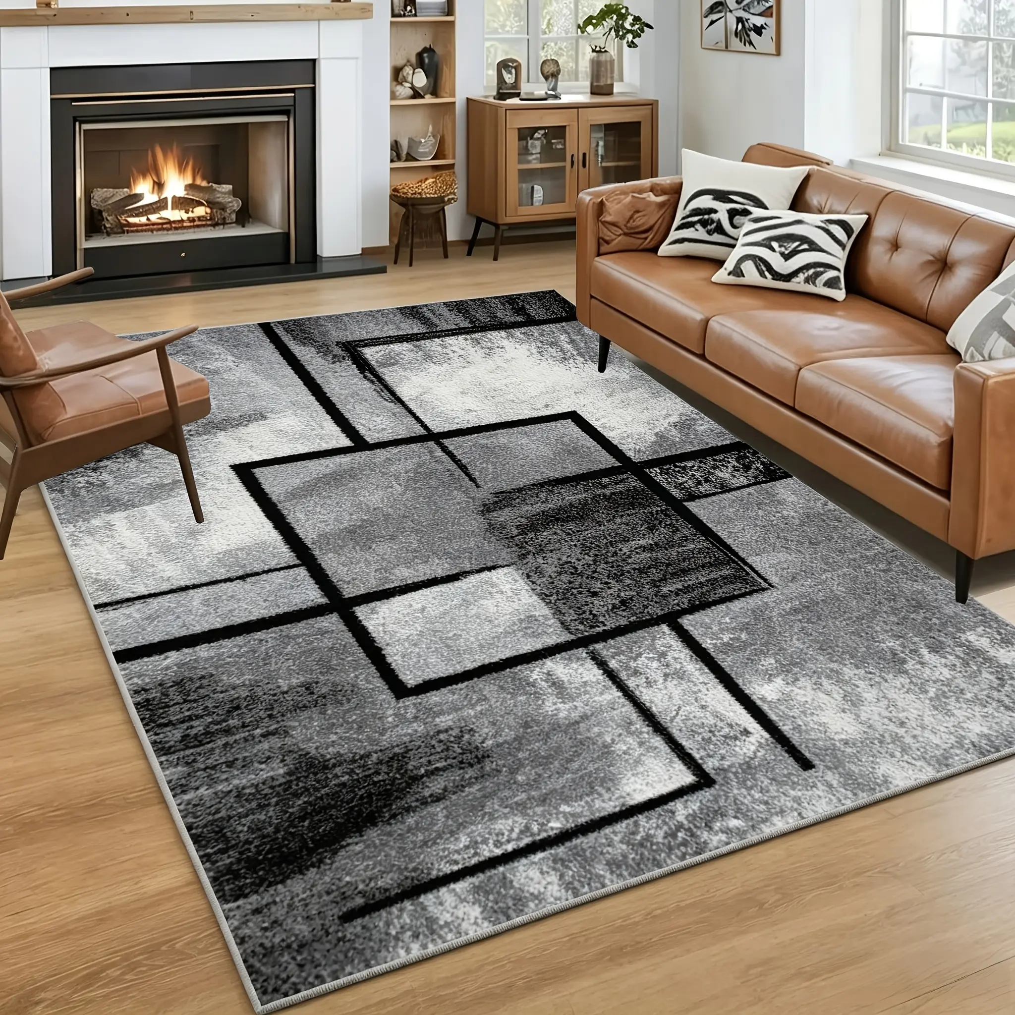 1 piece of luxurious velvet carpet |   Simple geometric retro style, non-slip backing, machine washable, 100% polyester fiber, ideal for high-traffic areas such as living rooms, bedrooms, kitchens, etc., fluffy velvet printed carpet