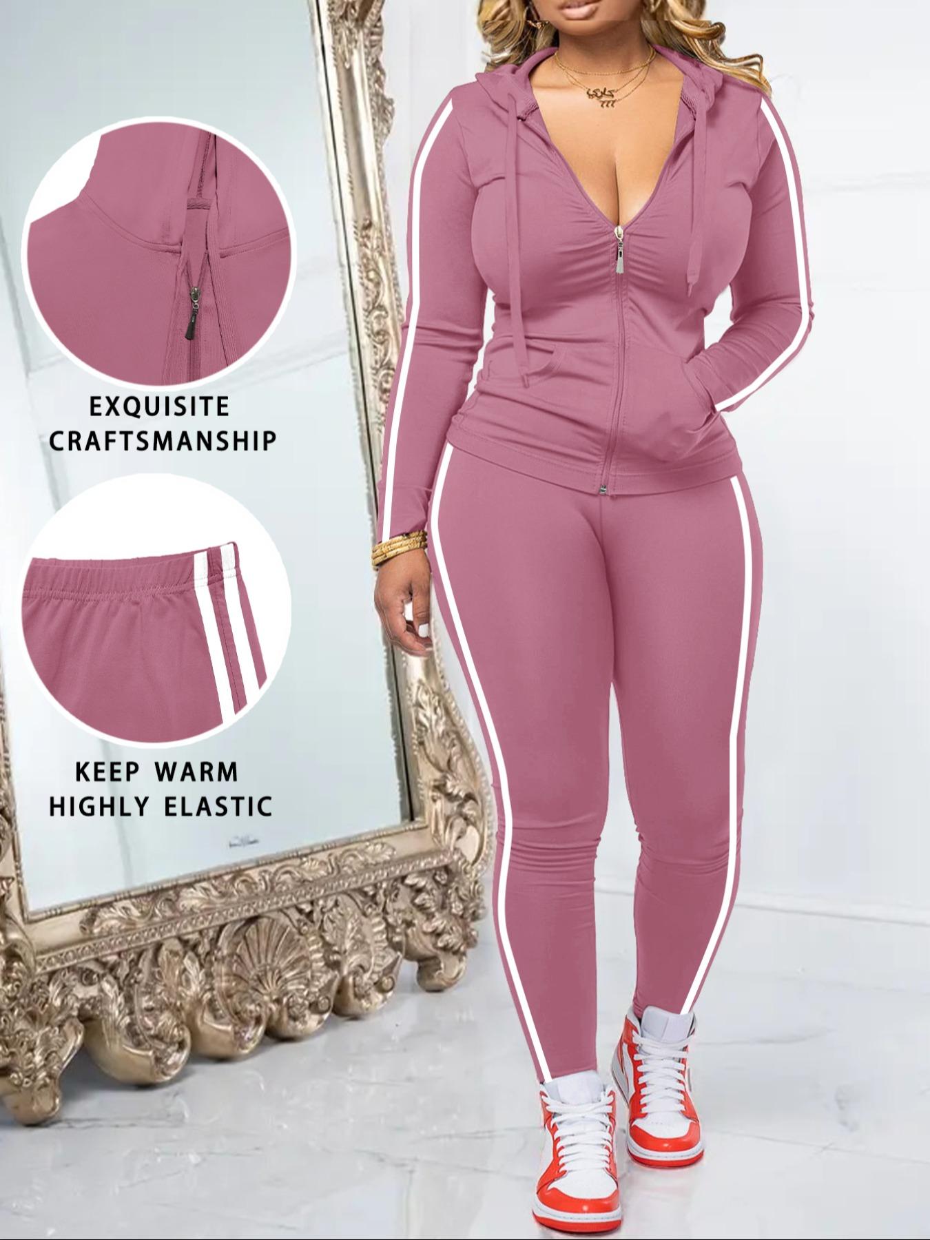 Women's Fall Winter Casual Set, Long Sleeve Knit Top & Pants Two-Piece Suit, Simple Solid Color Fitted Home Wear for Parties & Leisure Activities