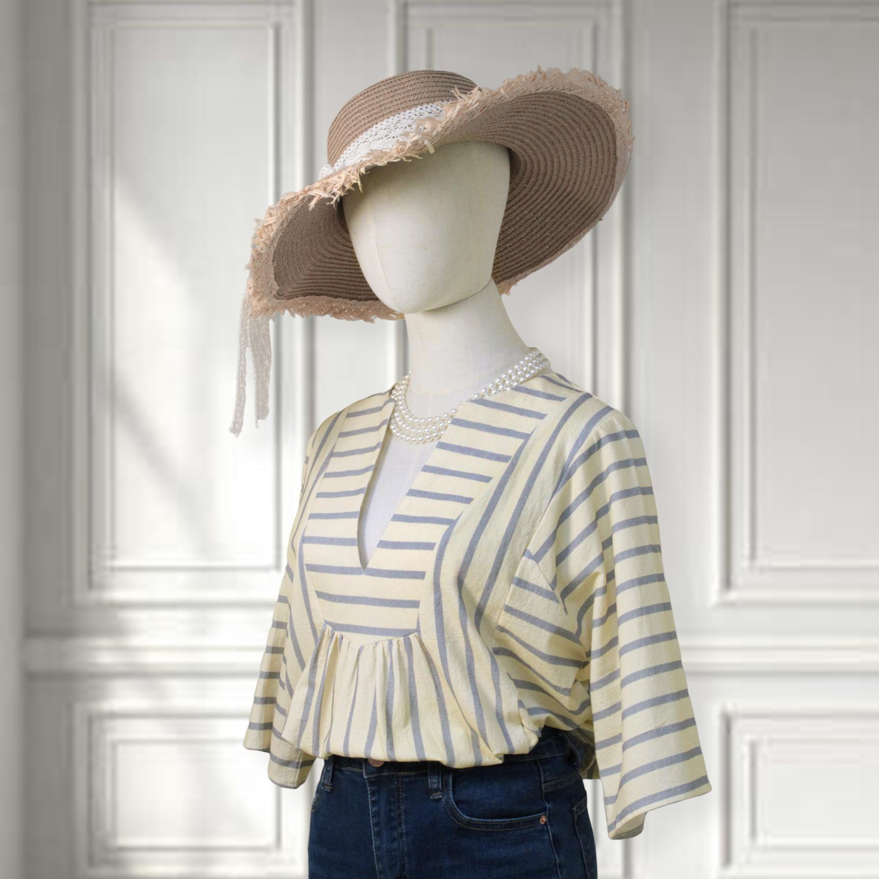 SageVell 100% Cotton Chic Striped V - Neck Breezy Spring Summer Style with Flowy Silhouette & Breathable Fabric Shirt, Elegant Blouse