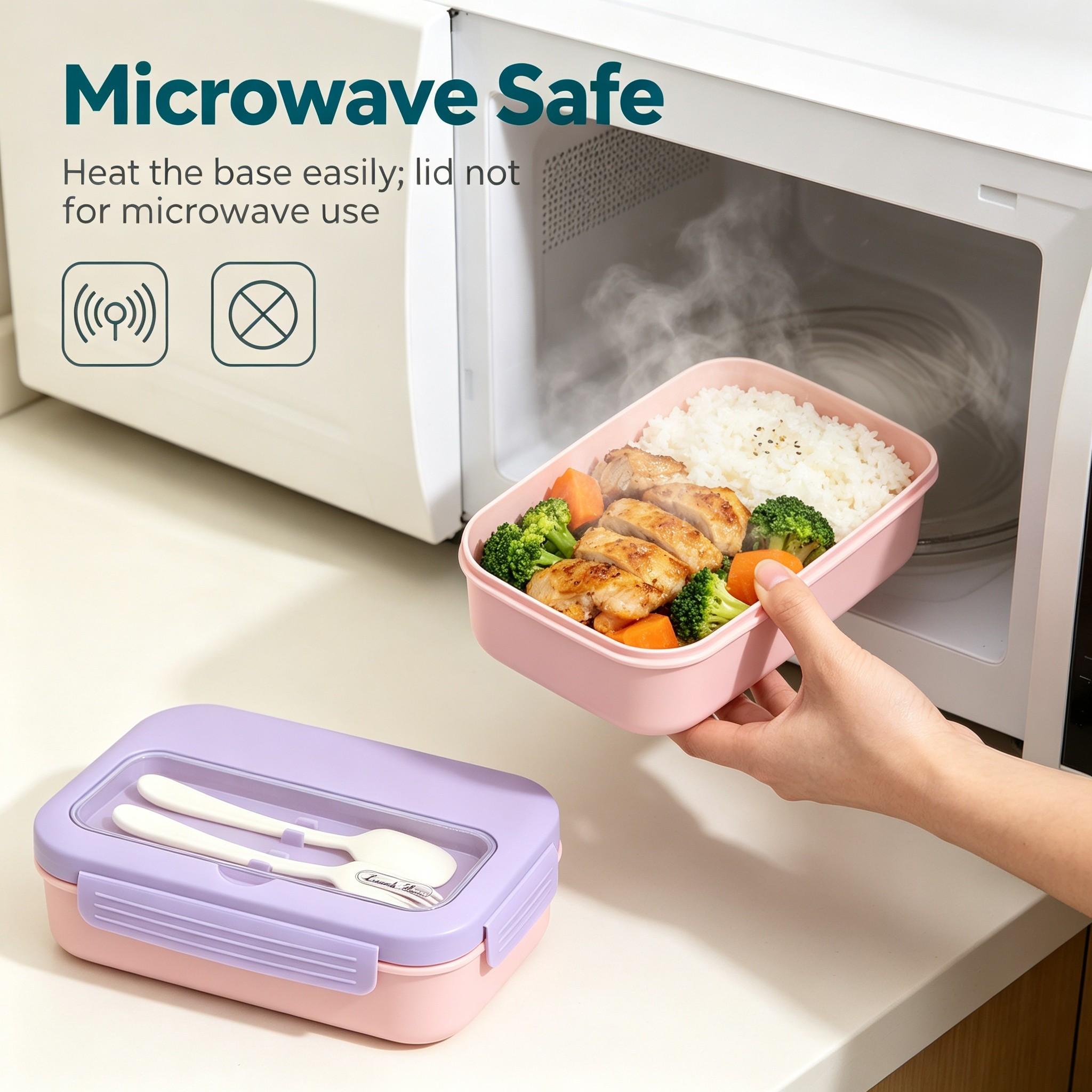 Bento Box for Adults Kids, 1200ML Leak‑Proof 2/3 Compartments Lunch Box with Built‑in Utensils, Fork, BPA‑Free Microwave‑Safe Food Container for Work School Picnic