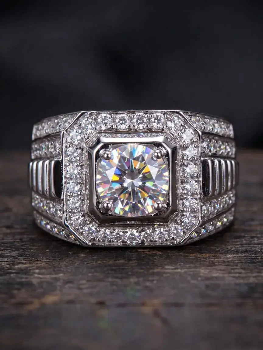 1 PC Glamorous Cubic Zirconia Ring For Men Party Accessories Jewelry Gift Solitaire Engagement Ring Elegant Engagement Ring Artificial Gemstone Ring CZ Engagement Rings