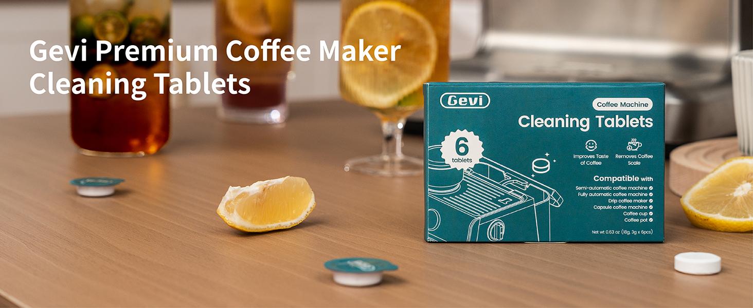 Gevi Coffee Maker Cleaner Tablets, 6 Uses & Individually Packed for Each Use, Organic Citric Acid Cleaner Descaler, Compatible with All Coffee Machines