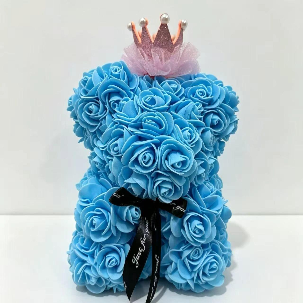 Rose Bear Crown Teddy Bear 23cm, Realistic Rose Flower Bear, Valentine's Day Gift for Girlfriend, Mother's Day, Christmas, Birthday, Decorative Collectible Gift