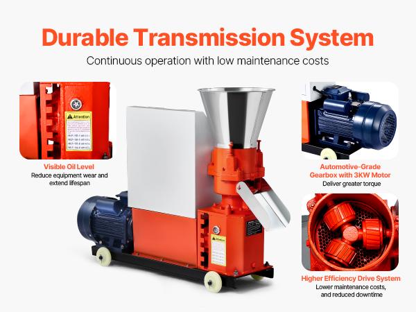 VEVOR Feed Pellet Mill Machine, 4 mm Animal Feed Pellet Making Machine, 3KW 240V Animal Food Granulator Mill Machines with 3 Pressure Rollers 4 Wheels, Ideal for Poultry, Livestock, Farm Animals