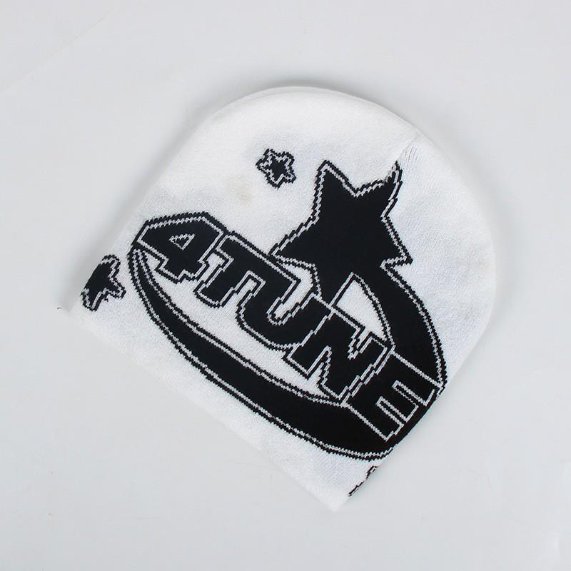 4tune Star Pattern Knit Beanie, Unisex Y2K Streetwear Skull Hat, Warm Skateboard Beanie, Perfect for Street Style, Winter, Daily Wear
