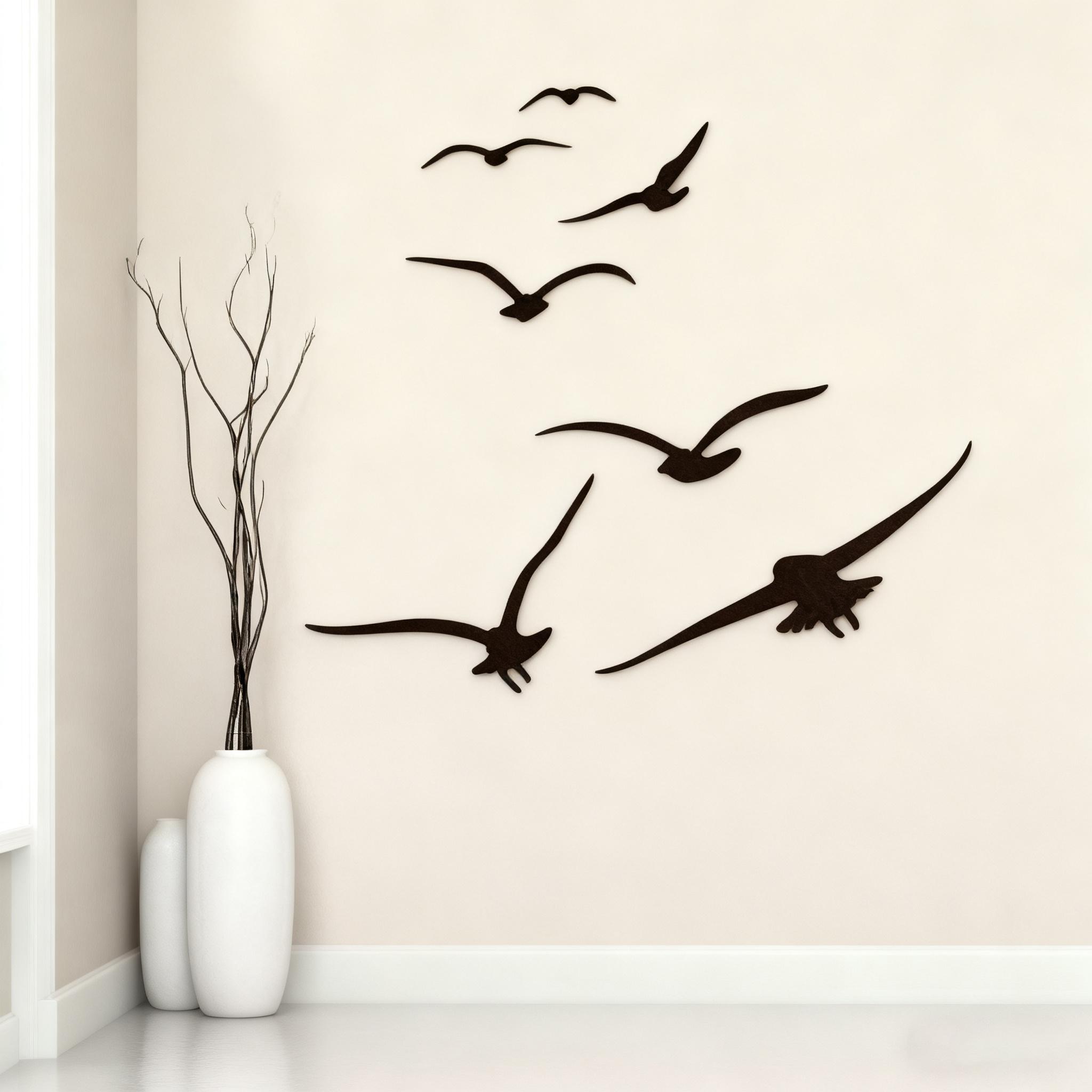 1pc Black Flying Seagulls Wall Sticker, Suitable for Living Room, Bedroom, Cabinet, Bathroom Background Wall Decoration, Home Decor, Wall Decoration