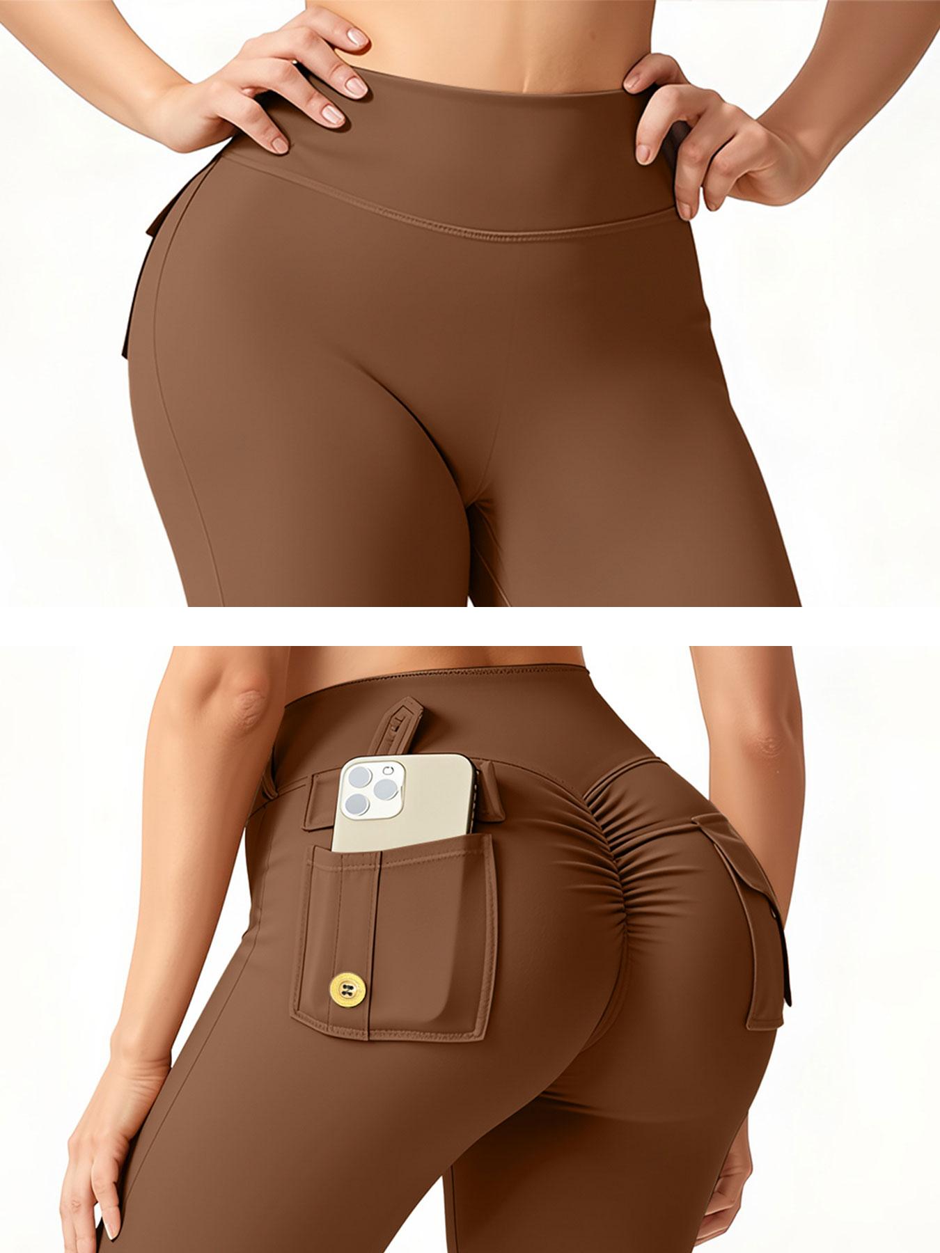 Women's High Waisted Tight Fit Flare Pants with Pockets, V-Shape Waist Design, Butt Lifting Yoga Pants, Casual Fall Winter Workout Wear, Flared Yoga Bottoms, Gym Sportswear Bottoms