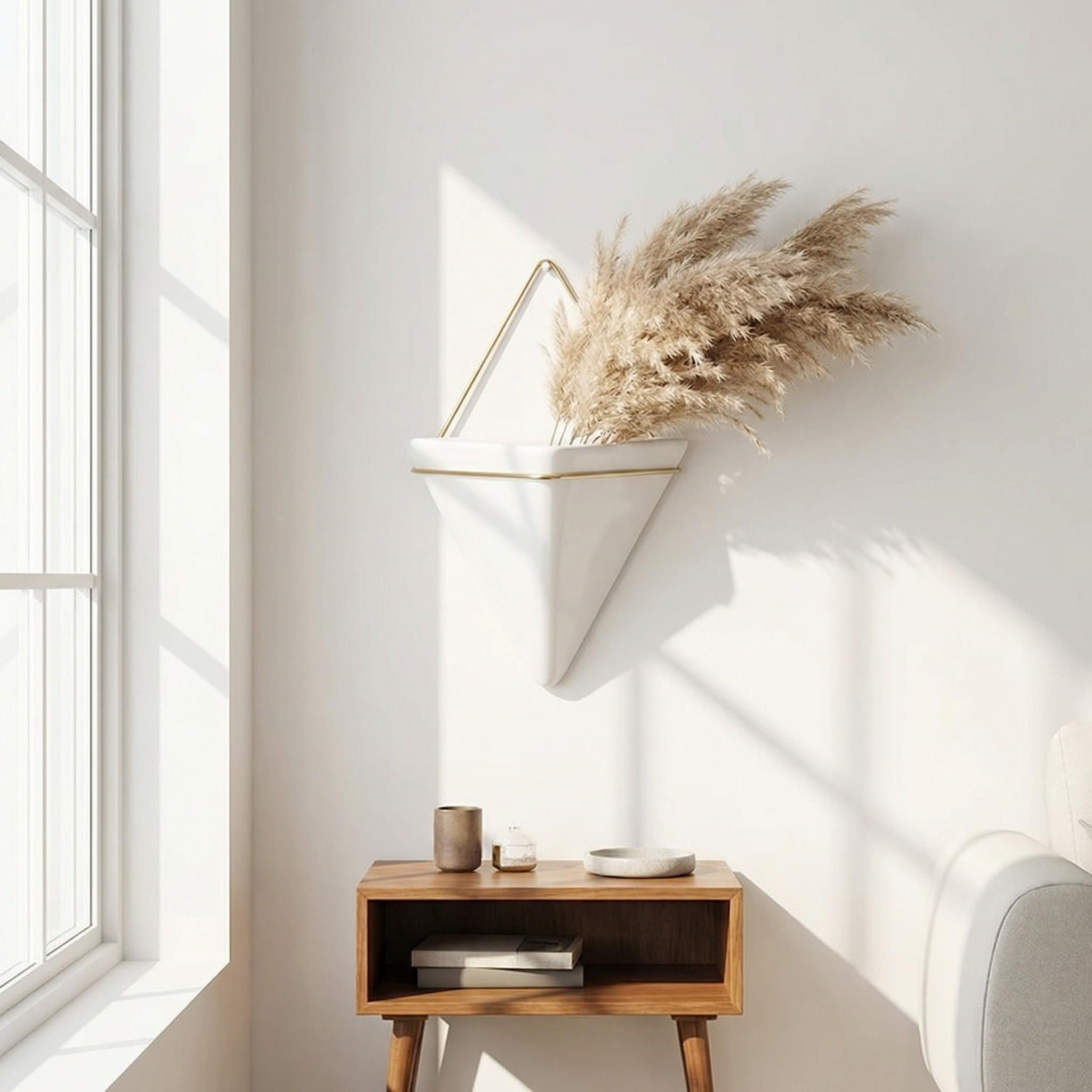 Wall-Mounted Flower Vase Creative Design, Iron Art Planter, Ceramic Container, Triangular Hanging Pot, Decorative Home Accessory