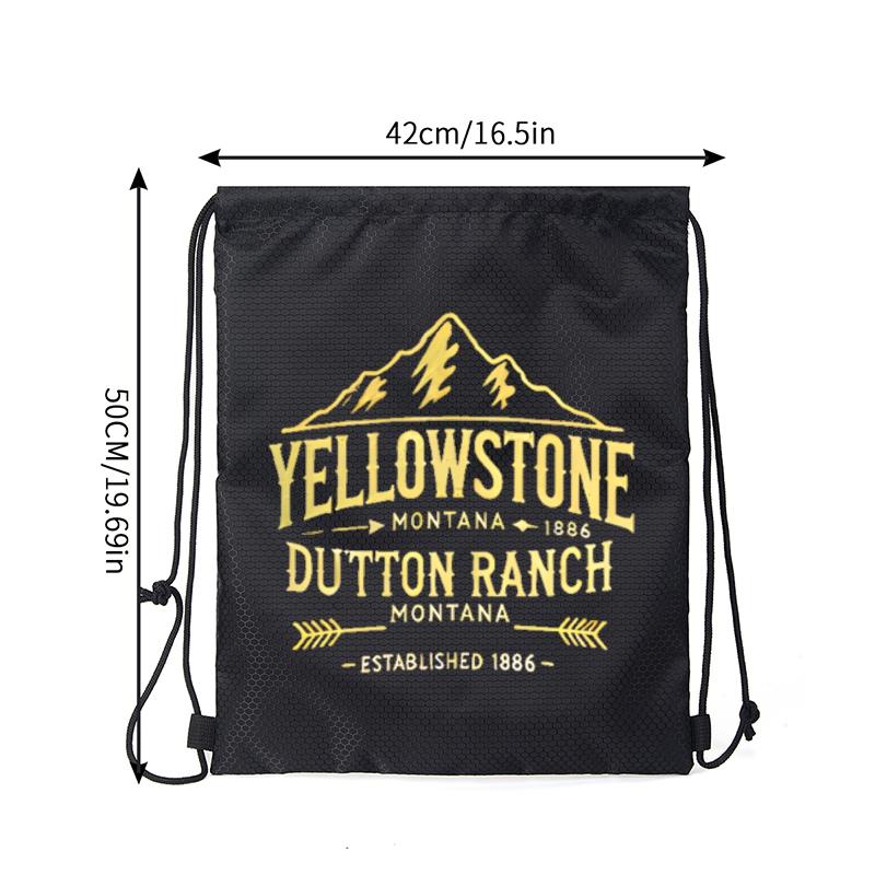 Yellowstone Mountain Dutton Ranch Drawstring Backpack Outdoor Adventure Hiking Bag Lightweight Sports Gym Sack Suitable for Nature Lovers Travelers Gift Idea for Christmas Thanksgiving Fathers Day and Birthday Presents Workout Sport Bags