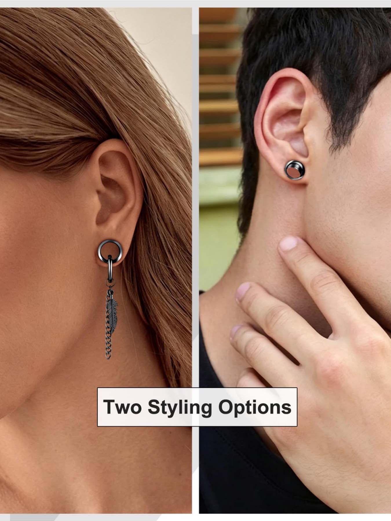 2 Pcs Stainless Steel Dangle Gauges, 6mm-20mm Ear Tunnels Plugs Expander Plugs Stretcher Piercing Body Jewelry for Men Women