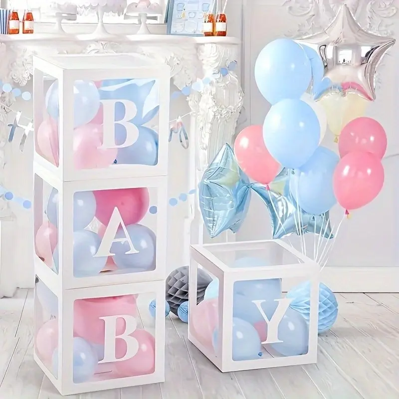 4pcs 30cm Letter Transparent Balloon Boxes, Birthday Party Decorations, First Birthday Party Decor, Gender Reveal Party Supplies, Gender Reveal With Balloons