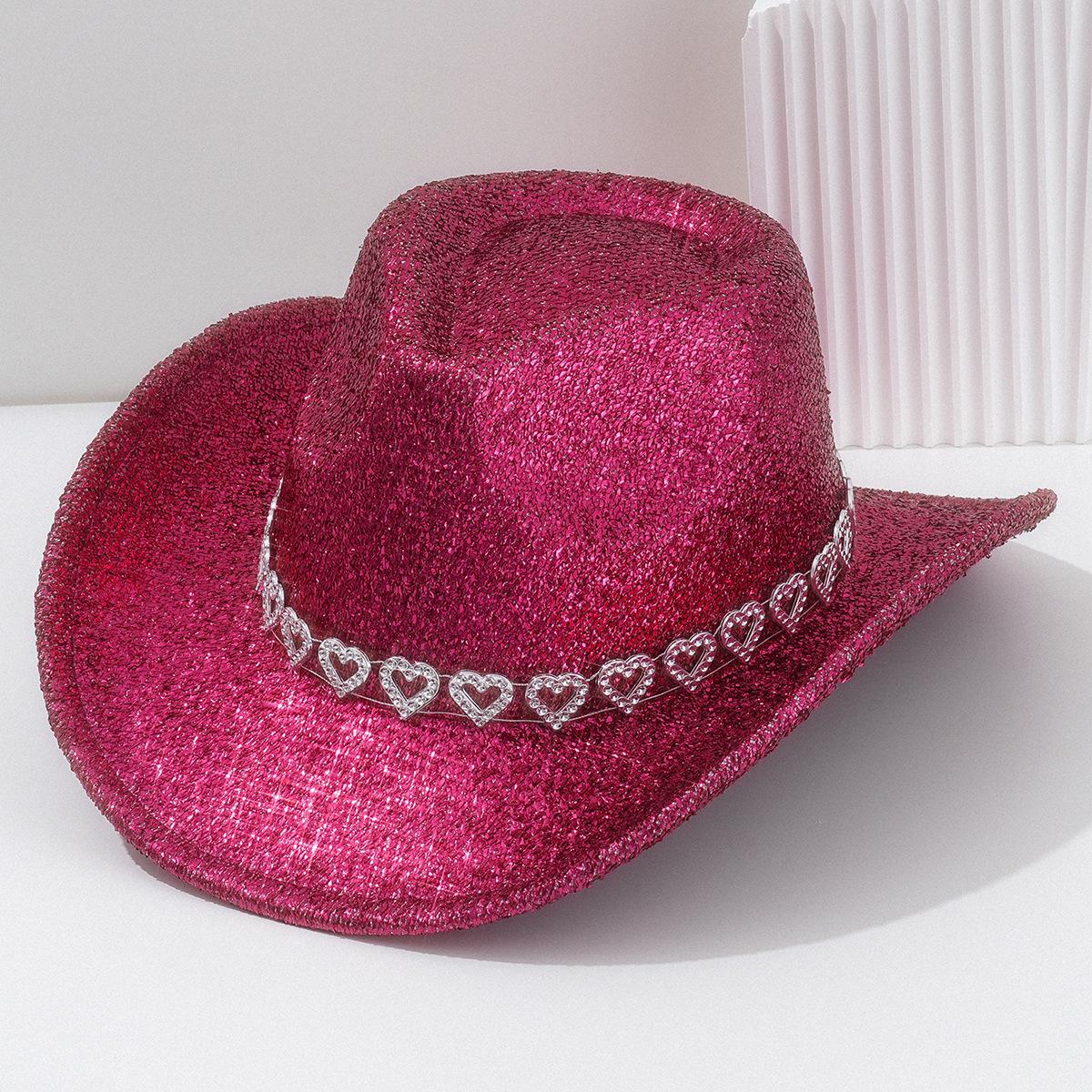 Y2K Sweet Cool Spice Girl Wind Pink Glitter Love Rhinestone Cowboy Hat Music Festival Birthday Party Concave Styling ArtifactSpeedy Smarts