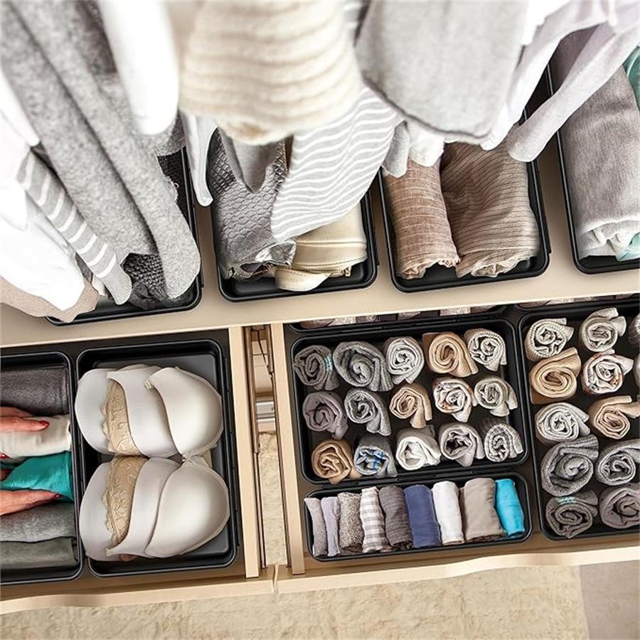 16 Piece Stackable Drawer Organizer Set, Desktop Drawer Dividers, Cosmetic Storage Box, Makeup Tray, Organization Solution