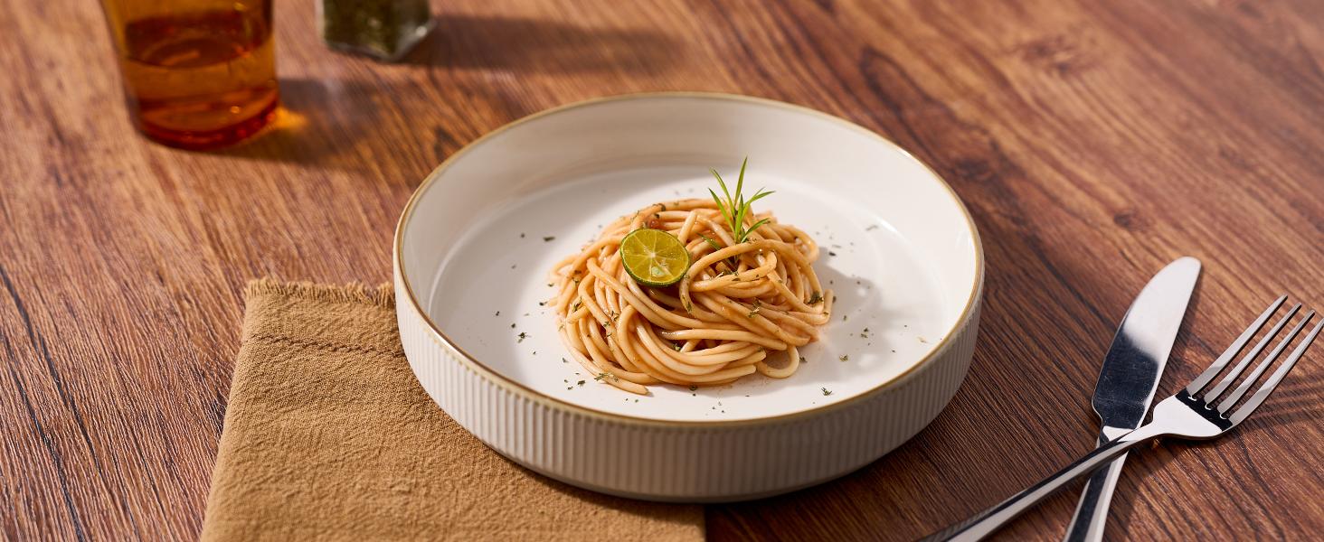 Famiware Star 8.25'' Stoneware Large Pasta Bowl (Set of 4) Tableware, Smoky Blue