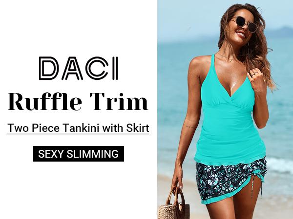 Daci Women Tankini Swimsuits with Skirt - Two Piece Tummy Control Skirted Bathing Suits Swimwear