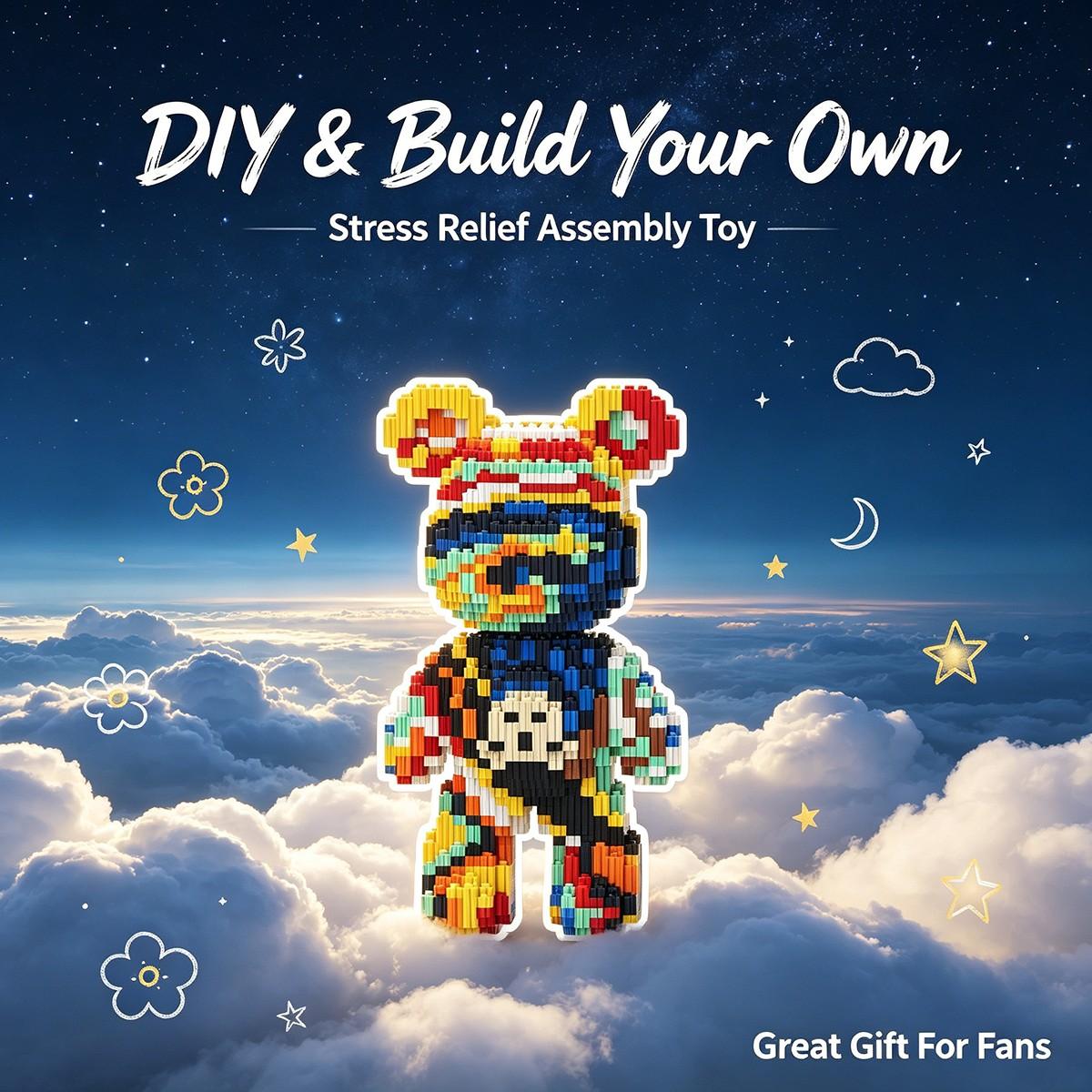 Cloud Sea Starry Multi-Color Lucky Bear 3D Puzzle Block Decor, Ideal for Home Office Party Decoration, Perfect Gift for Holidays