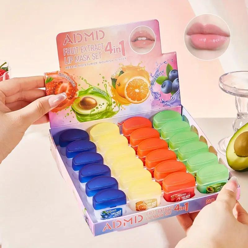24-Piece Fruit Jelly Lip Balm & Mask Set, Long-Lasting Moisturizing, Colorless, Suitable for Light Skin Tone Women, Perfect Gift