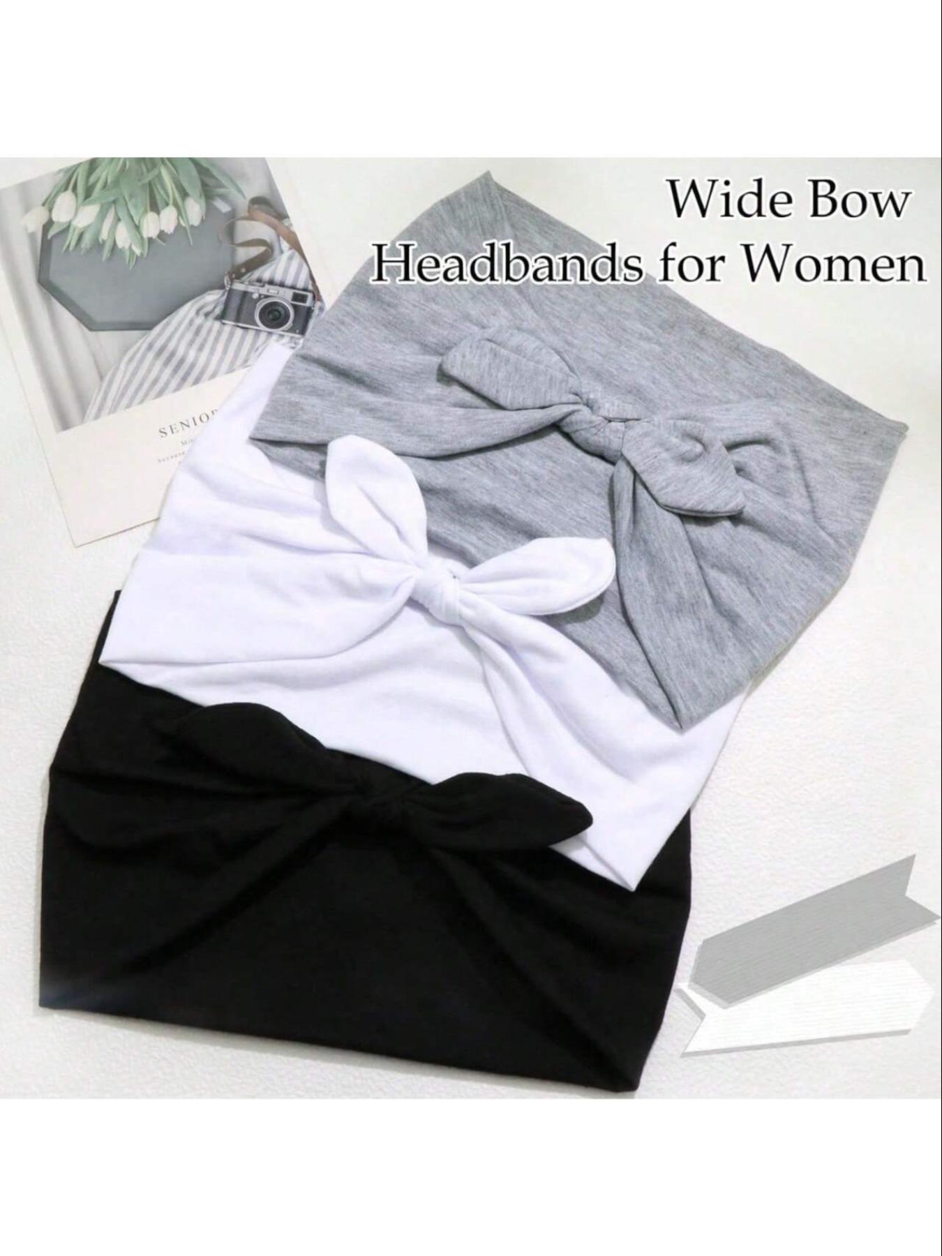 3pcs Women Bow Bunny Ear Headbands, Boho Style Extra Wide Cute Rabbit Ear Knotted Headwraps, Fall/winter Hair Accessories, Elastic Bow Hairbands