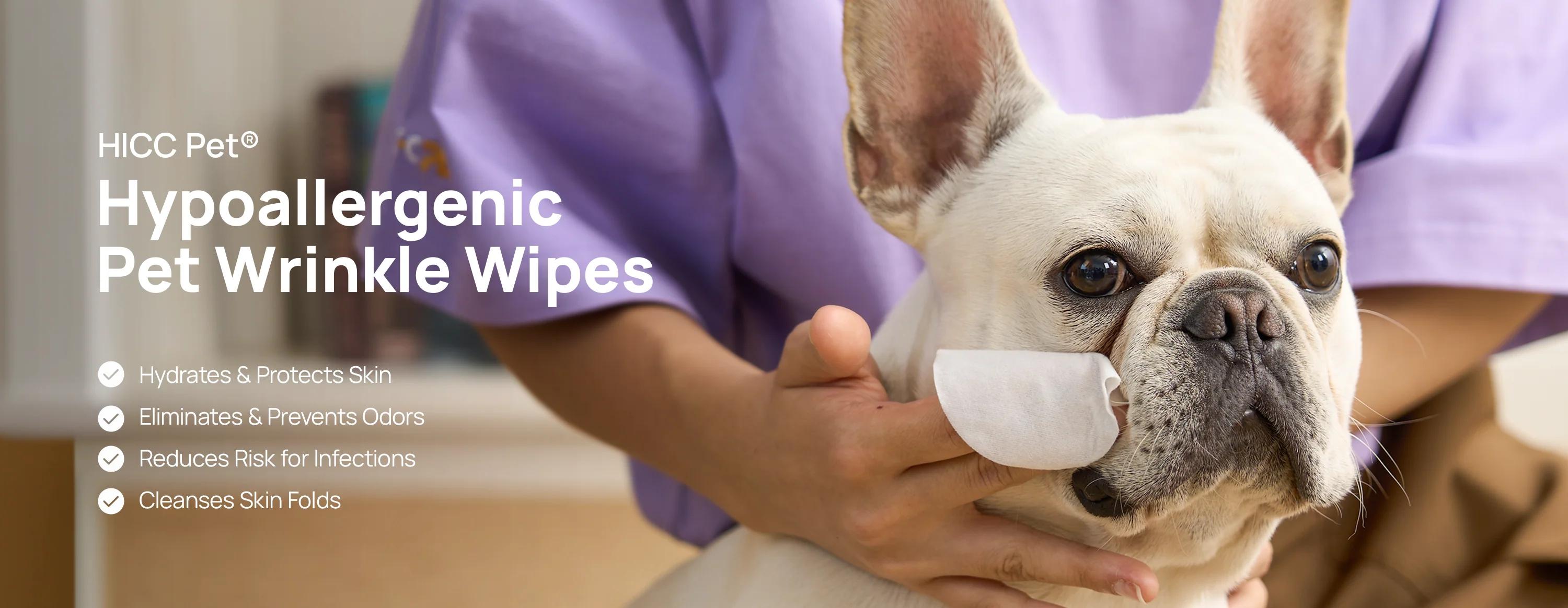 HICC PET Wrinkle Wipes for Dog & Cat, Cleaning Deodorizing Hypoallergenic Coconut Oil Nourish Fur Grooming Pet Wipes, Great for Pugs, Bulldogs & Any Breed - 100 Count Removal #TikTokShopLaborDaySale #petlife