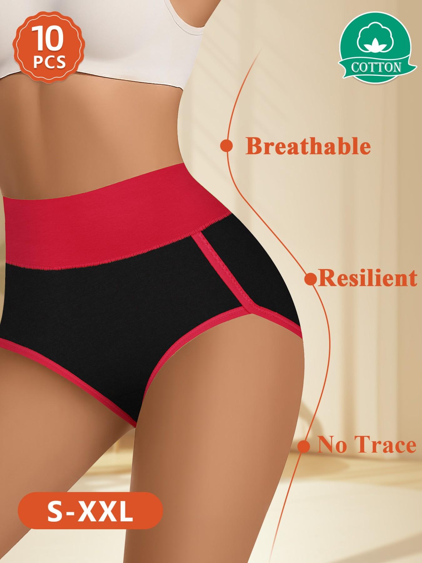 Women's Cotton Colorblock Underwear Set, Soft Breathable High-Waisted Comfort, Fitted Triangle Panties, Sizes S-Xxl, All Seasons