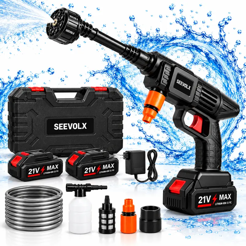 SEEVOLX Cordless Pressure Washer Gun with 2 Batteries, 6-in-1 Adjustable Nozzle, Portable Power Washer for Car Washing, Patio & Outdoor Cleaning