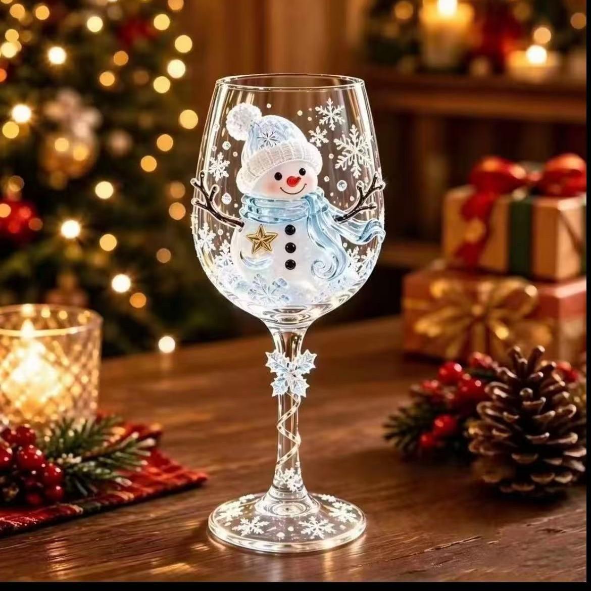 New Christmas Glass Art Cup, Elegant Holiday Drinkware, Perfect for Festive Celebrations, Unique Gift Idea, High-Quality Glass Design