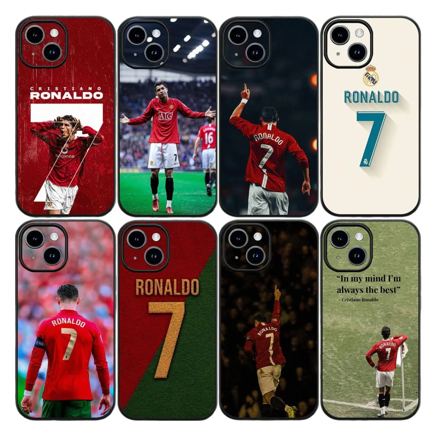 Ronaldo 7 Custom Football Cellphone Case, Classic Black Soft Casing for iPhone 11 12 13 14 15 16 17 Pro Max Plus, Shock Protection Mobile Phone Accessories, Smartphone, Cover