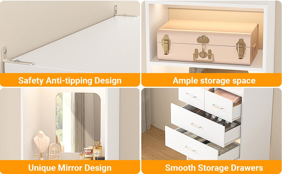 Cyclysio 75” Closet System with Shoe Rack and Hanging Rods, Modern Walk-in Closet Organization Wardrobe with Wooden Drawers and Mirror and Shelves