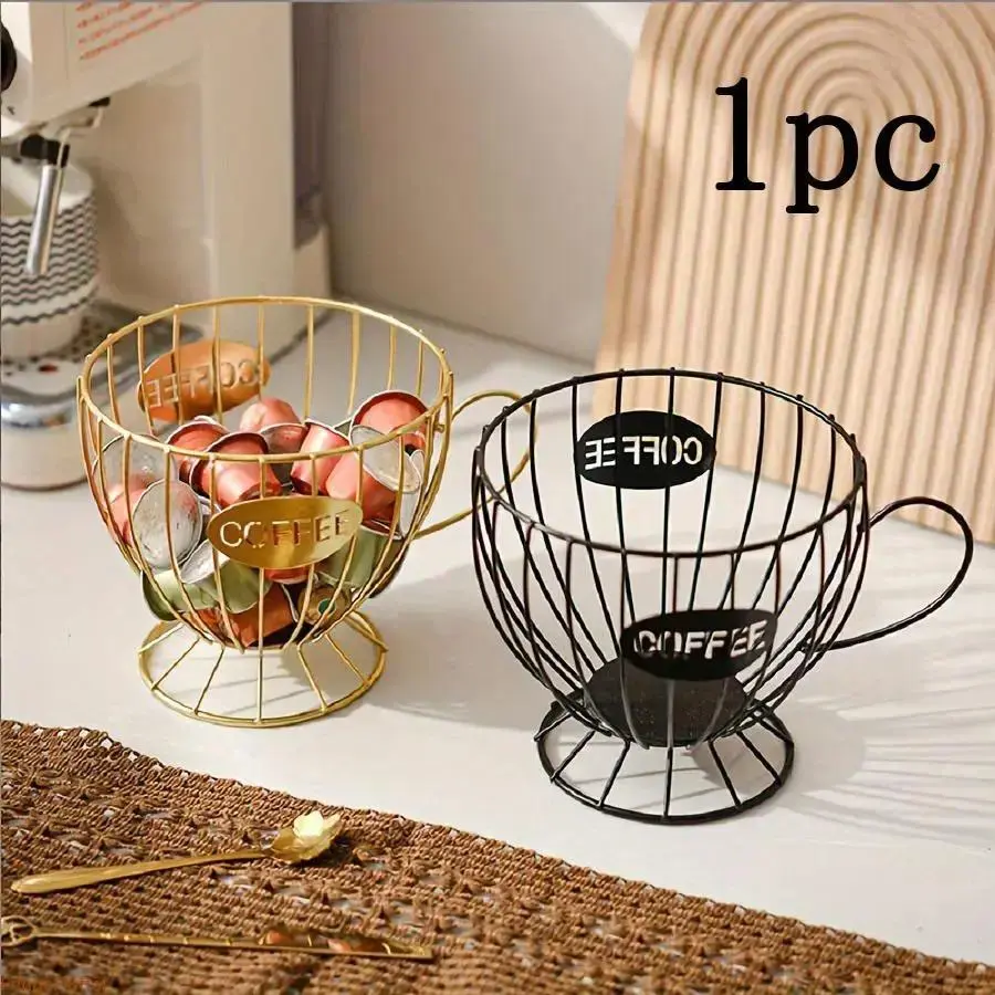 Wire Coffee Cup Shaped Coffee Pod Holder Storage Basket Countertop Metal Pod Organizer Holder for K-Cups Nespresso Capsules Creamers Coffee Bar Station Accessories