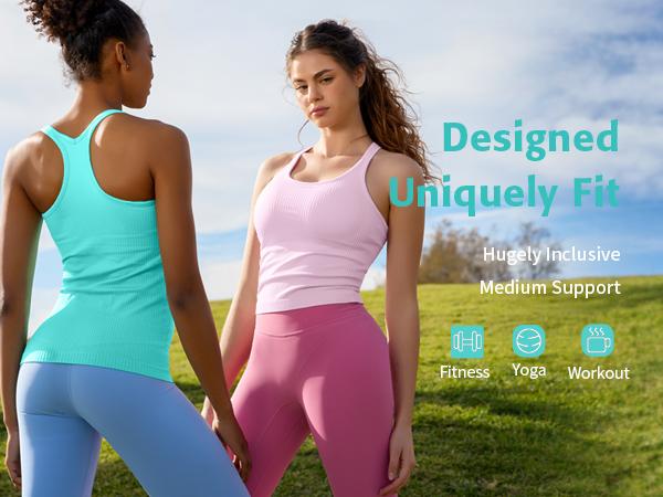 Attraco Ribbed Workout Tank Tops with Built in Bra for Women Tight Racerback Scoop Neck Athletic Top Attraco Ribbed Workout Tank Tops with Built in Bra for Women Tight Racerback Scoop Neck Athletic Top